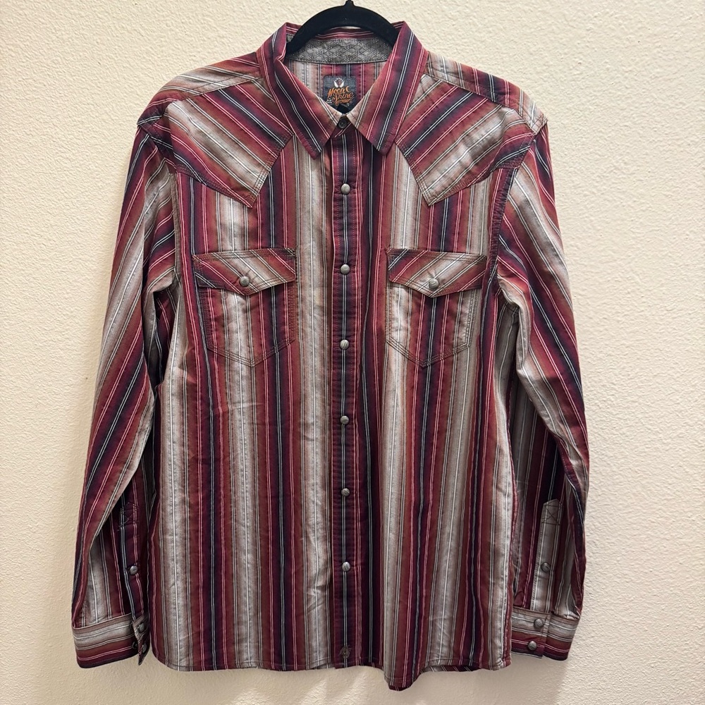 Men's Western Striped Button Down Shirt - Red and Gray